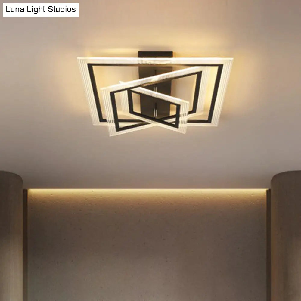 Minimalist Black Led Flush Mount Light Fixture For Living Room: Rectangle Acrylic Semi / 3 Tiers