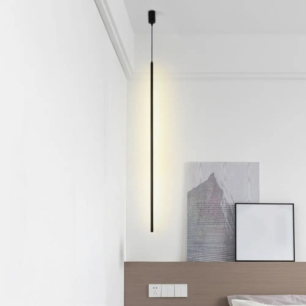 Minimalist Black Led Pendant Light With Acrylic Pole For Bedside Suspension / 31.5’ Natural