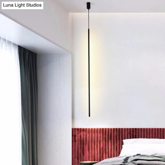 Minimalist Black Led Pendant Light With Acrylic Pole For Bedside Suspension