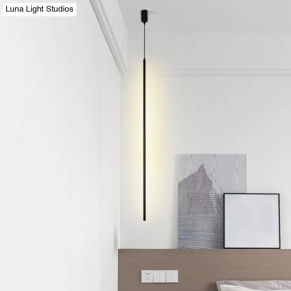 Minimalist Black Acrylic Pole Led Suspension Pendant Light For Bedside / 31.5 Natural