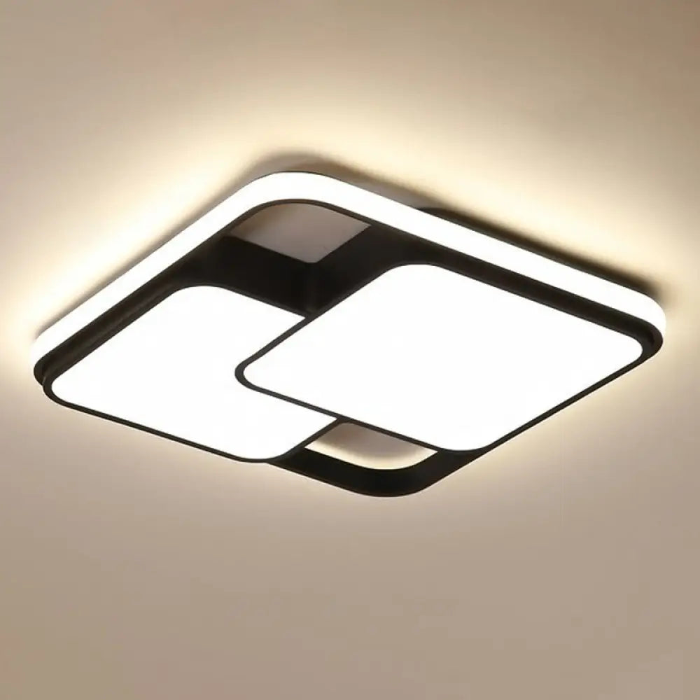 Minimalist Black Led Rhombus Acrylic Flush Mount Lighting Fixture / Remote Control Stepless Dimming