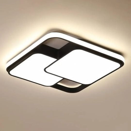 Minimalist Black Led Rhombus Acrylic Flush Mount Lighting Fixture / Remote Control Stepless Dimming