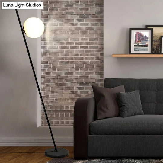 Minimalist Black Linear Floor Lamp With Opal White Glass Shade - Perfect For Bedroom Or Living Room