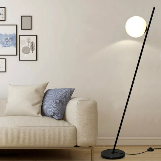 Minimalist Black Linear Floor Lamp With Opal White Glass Shade - Perfect For Bedroom Or Living Room