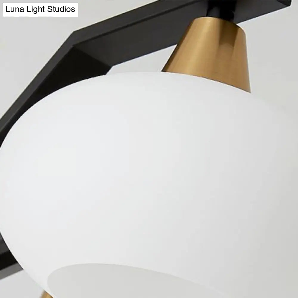 Minimalist Black Linear Hanging Lamp With Oval Opal Glass Shade - Perfect For Dining Room Island