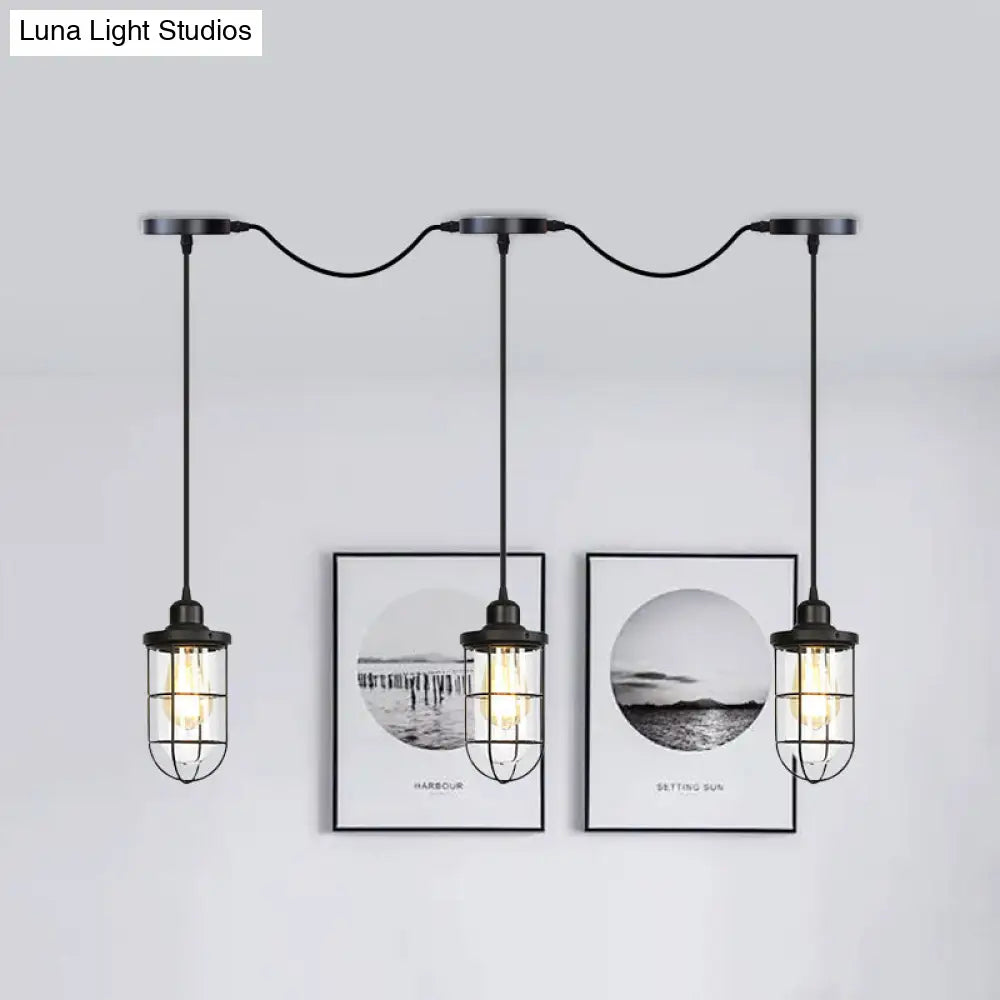 Black Multi-Light Chandelier | Farmhouse Style Clear Glass Cage Tandem Ceiling Lamp 3 /