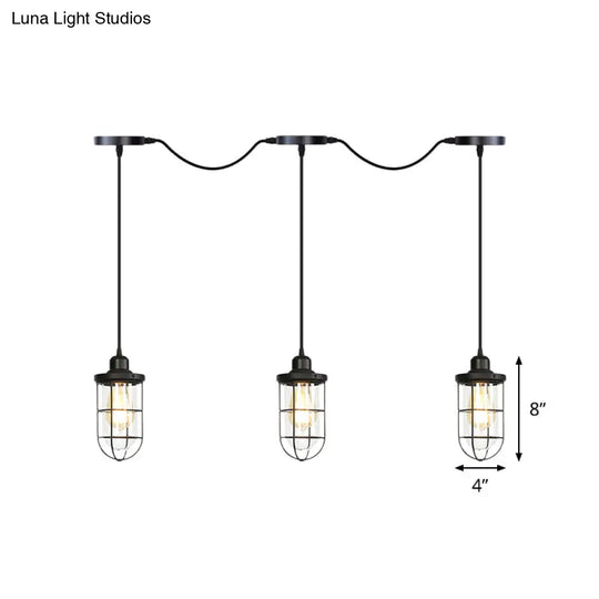 Minimalist Black Multi Light Chandelier With Clear Glass Cage - Farmhouse Tandem Ceiling Lamp