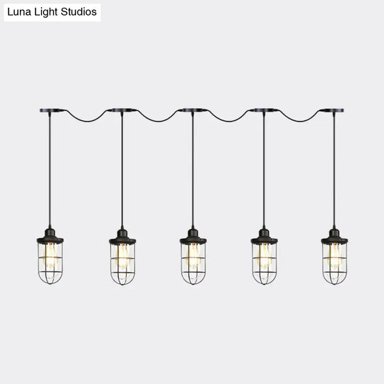 Black Multi-Light Chandelier | Farmhouse Style Clear Glass Cage Tandem Ceiling Lamp