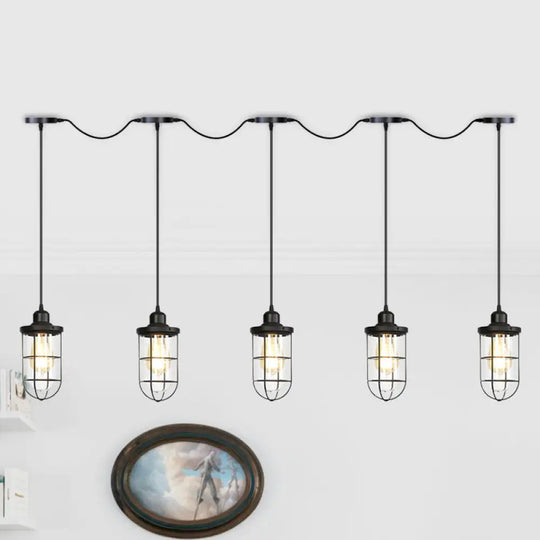 Minimalist Black Multi Light Chandelier With Clear Glass Cage - Farmhouse Tandem Ceiling Lamp 5 /