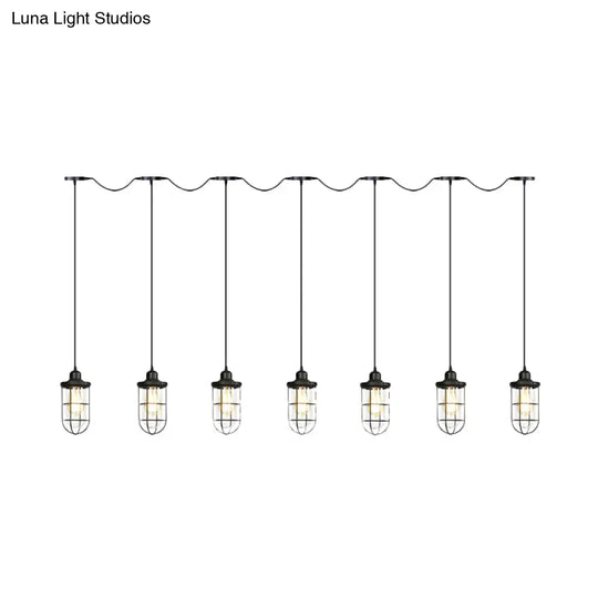 Minimalist Black Multi Light Chandelier With Clear Glass Cage - Farmhouse Tandem Ceiling Lamp