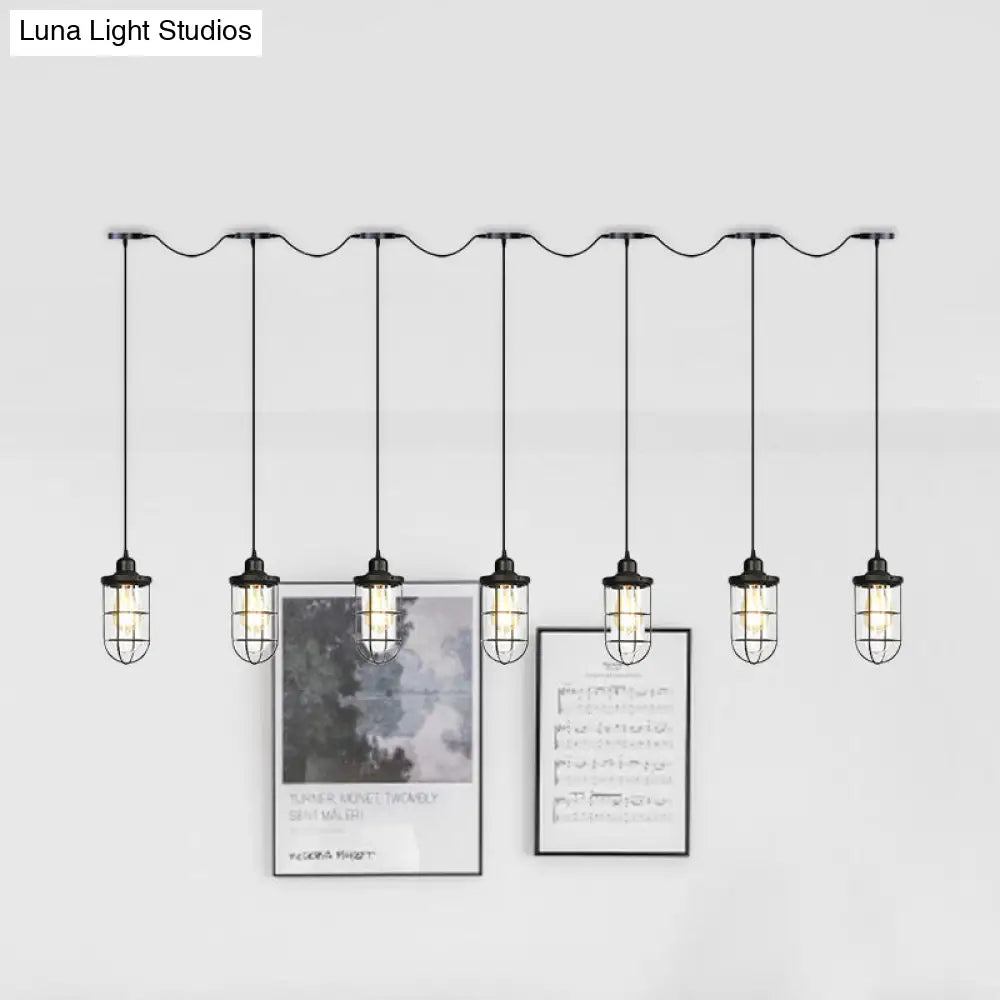 Black Multi-Light Chandelier | Farmhouse Style Clear Glass Cage Tandem Ceiling Lamp