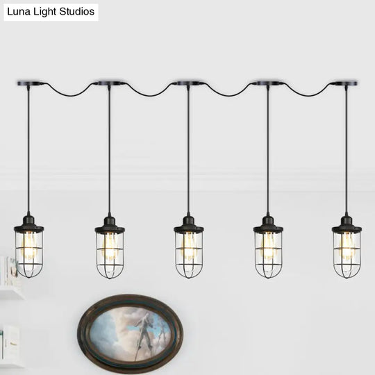 Black Multi-Light Chandelier | Farmhouse Style Clear Glass Cage Tandem Ceiling Lamp 5 /