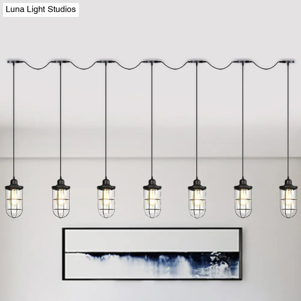 Black Multi-Light Chandelier | Farmhouse Style Clear Glass Cage Tandem Ceiling Lamp 7 /