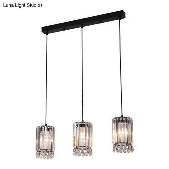 Minimalist Black Multi Pendant Light With Crystal Prisms Cylinder Design And 3 Heads - Available In