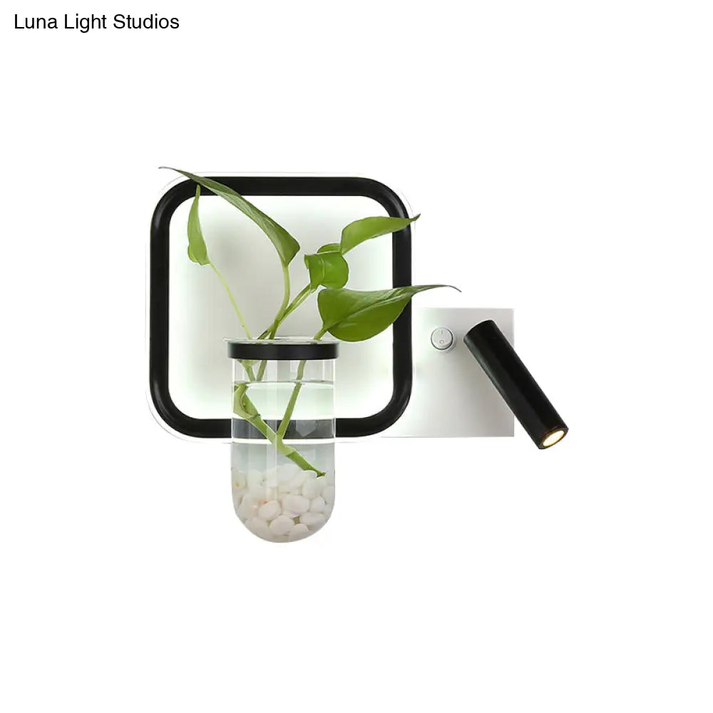 Minimalist Black Plant Pot Wall Sconce With Led Bedside Mount Light In Warm/White