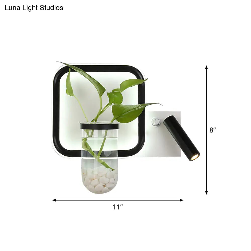 Minimalist Black Plant Pot Wall Sconce With Led Bedside Mount Light In Warm/White