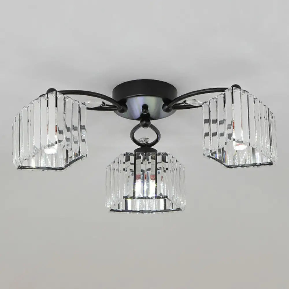 Minimalist Black Prismatic Crystal Bedroom Ceiling Lamp - Semi Mount Lighting 3 /