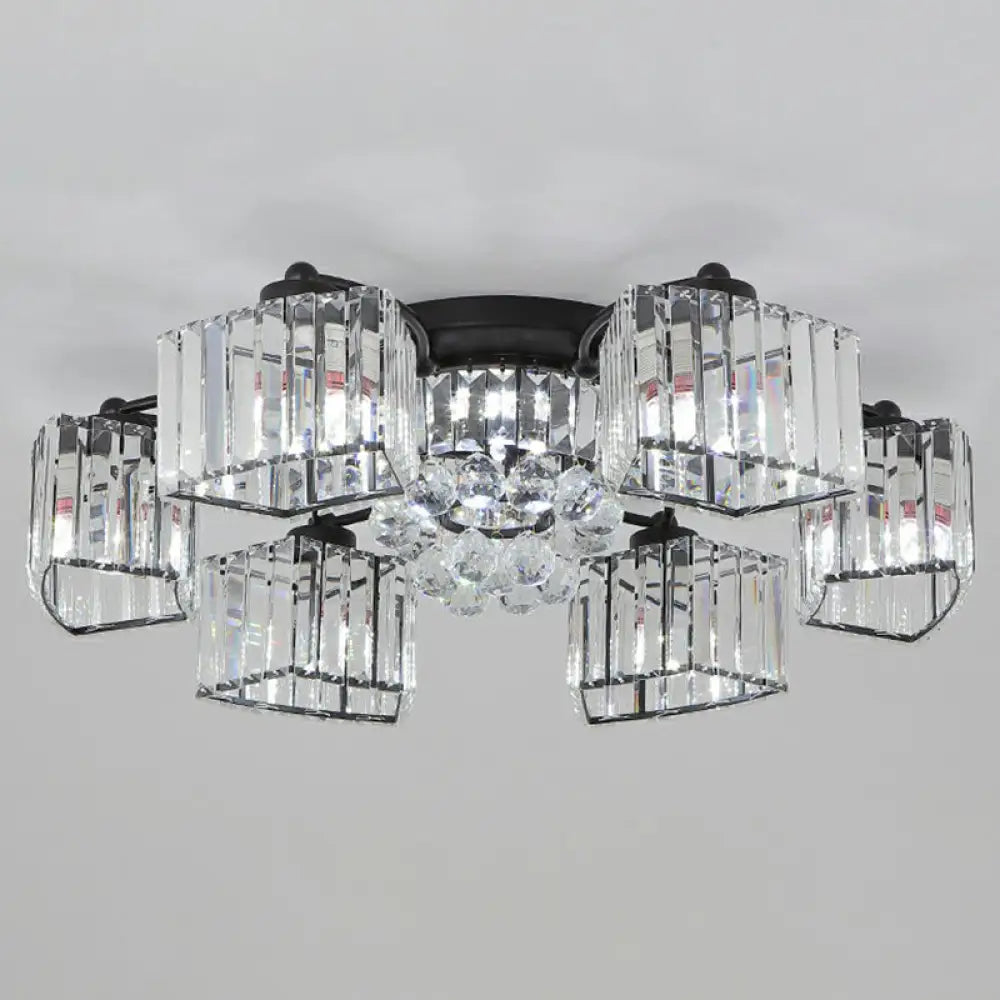 Minimalist Black Prismatic Crystal Bedroom Ceiling Lamp - Semi Mount Lighting 6 /