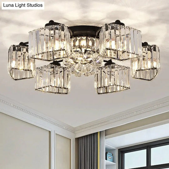 Minimalist Black Prismatic Crystal Bedroom Ceiling Lamp - Semi Mount Lighting