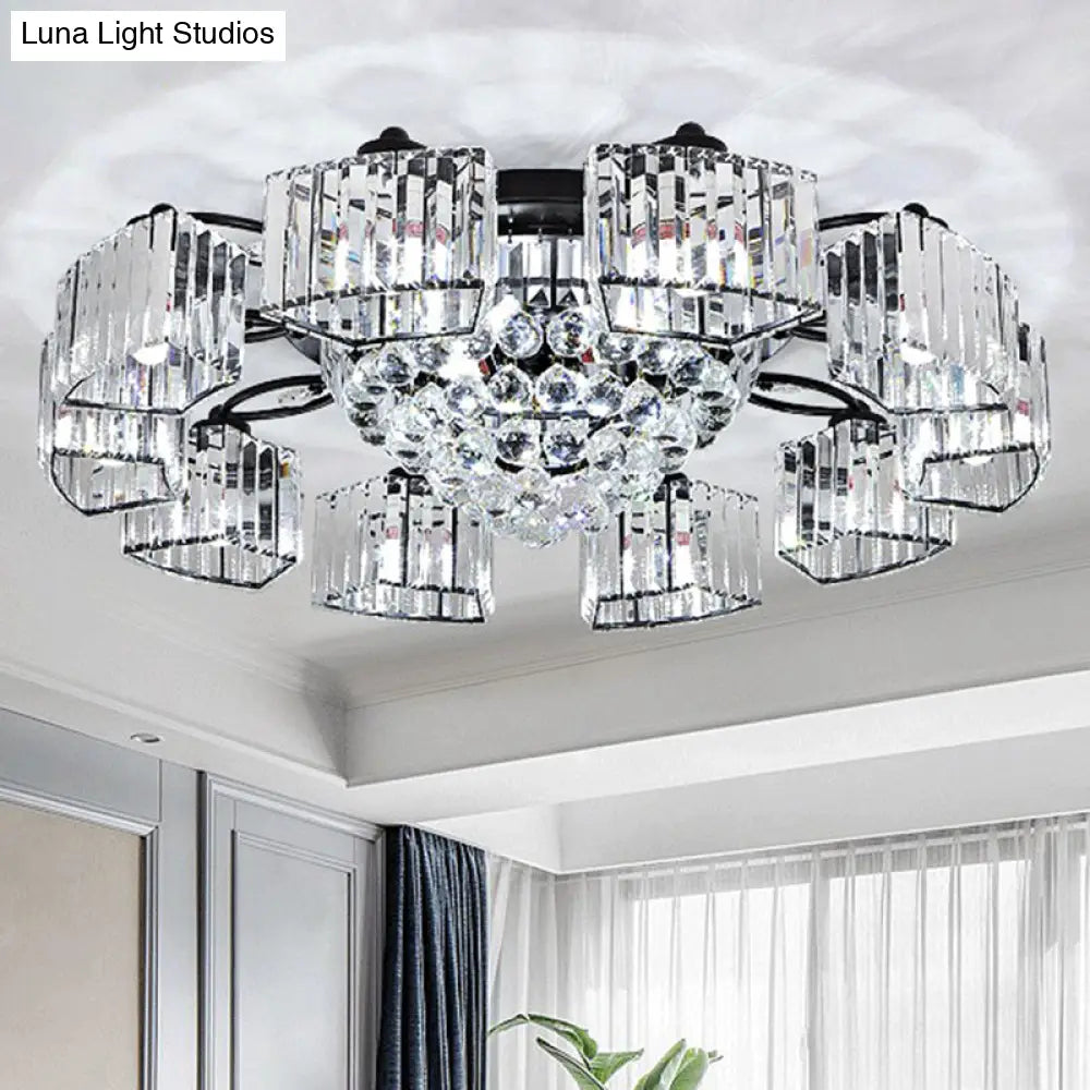 Minimalist Black Prismatic Crystal Bedroom Ceiling Lamp - Semi Mount Lighting