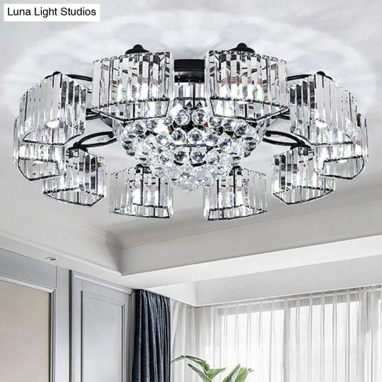 Minimalist Black Prismatic Crystal Bedroom Ceiling Lamp - Semi Mount Lighting