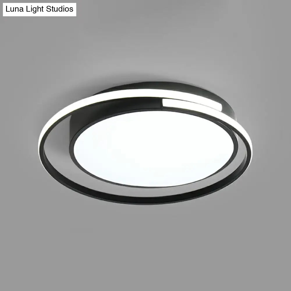 Minimalist Black Round Led Ceiling Lamp With Acrylic Flush Mount And Halo Ring / 16.5 White