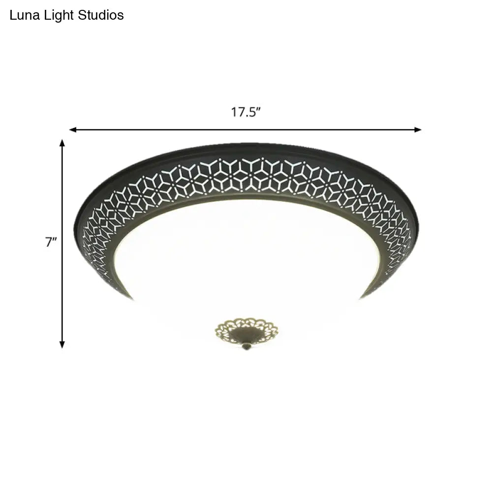 Minimalist Black Semi - Globe Led Ceiling Light With Opaline Glass Flush Mount For Bedroom