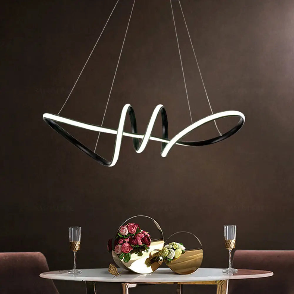 Minimalist Black Spiral Chandelier: Led Acrylic Hanging Light Kit For Dining Room