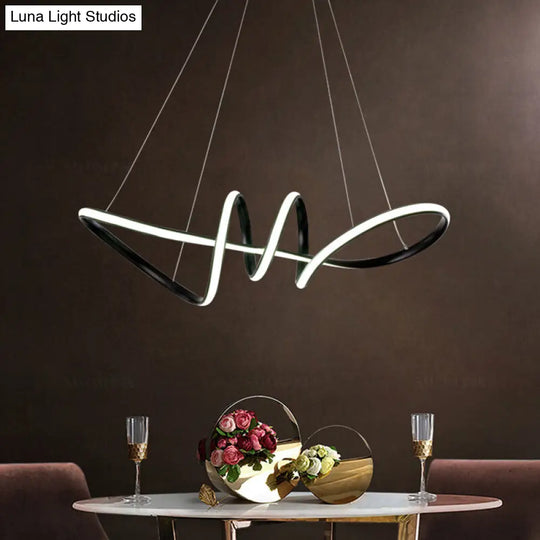 Minimalist Led Spiral Chandelier Light - Black Acrylic Hanging Kit For Dining Room