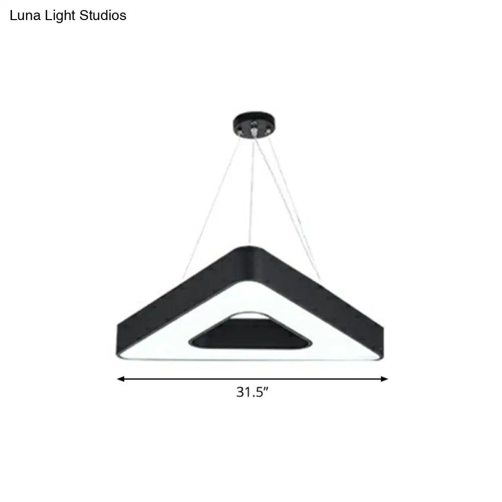 Minimalist Black Triangle Chandelier: Conference Room Pendant Light With Acrylic Panels And Led Glow