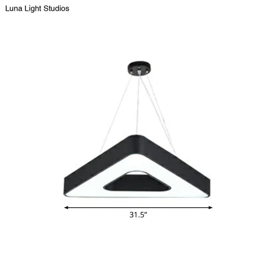 Minimalist Black Triangle Chandelier: Conference Room Pendant Light With Acrylic Panels And Led Glow