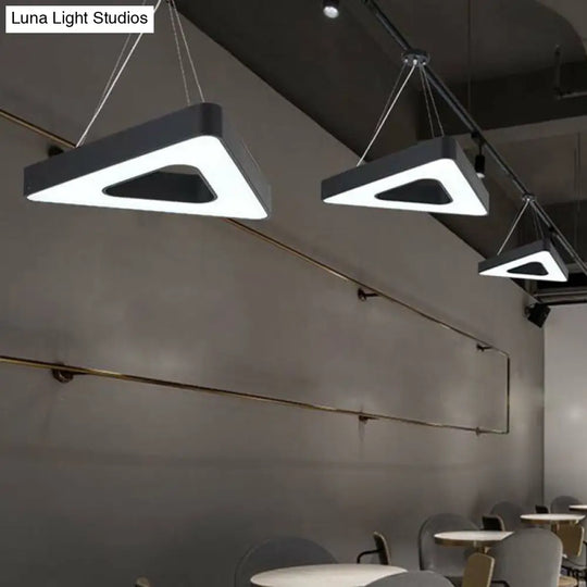 Minimalist Black Triangle Chandelier: Conference Room Pendant Light With Acrylic Panels And Led Glow