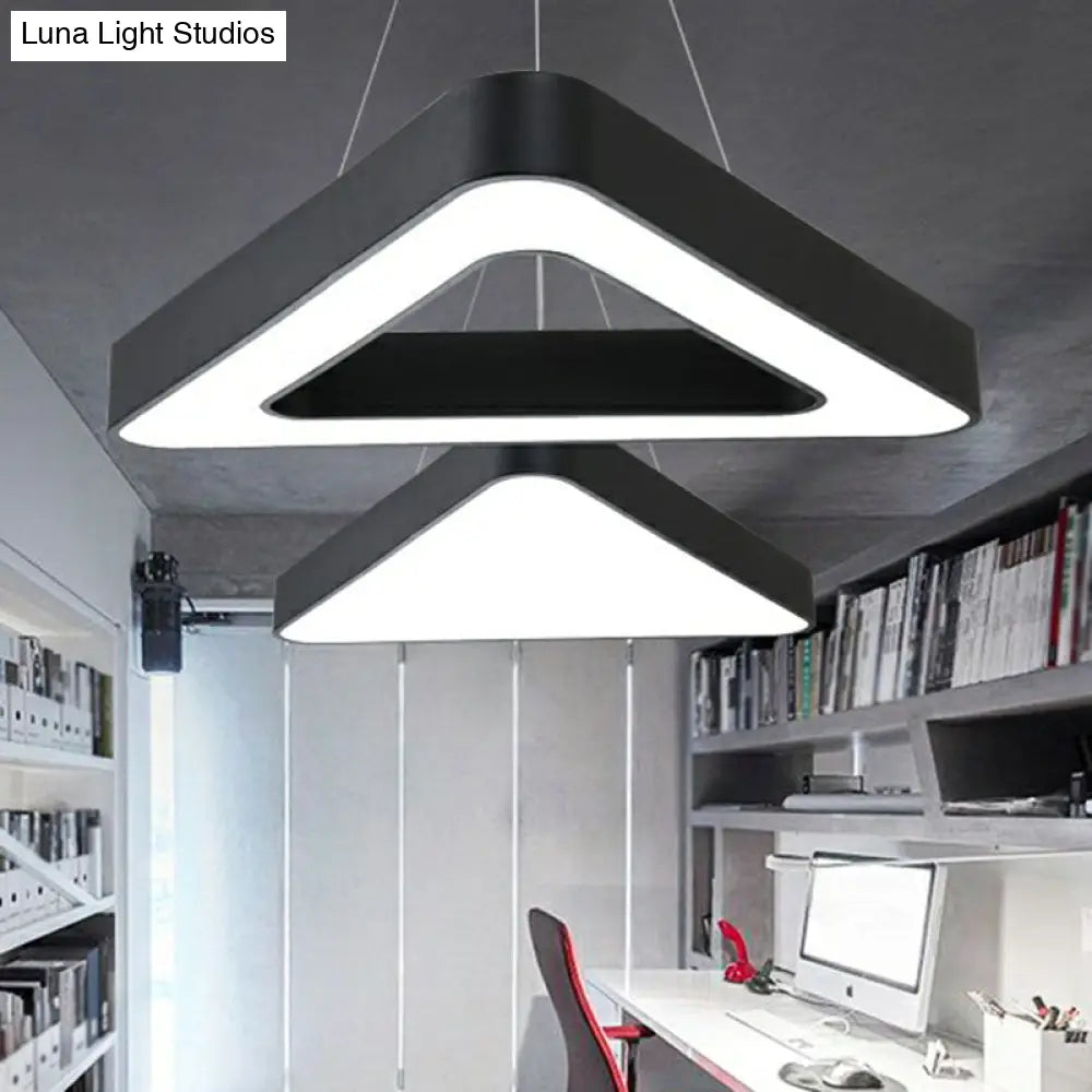 Minimalist Black Triangle Chandelier: Conference Room Pendant Light With Acrylic Panels And Led Glow