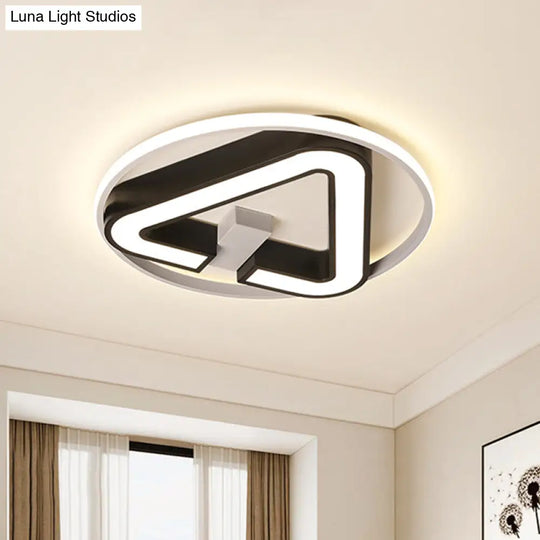 Minimalist Black Triangle Led Flush Light With Halo Ring For Close To Ceiling - 19’/22’ Wide