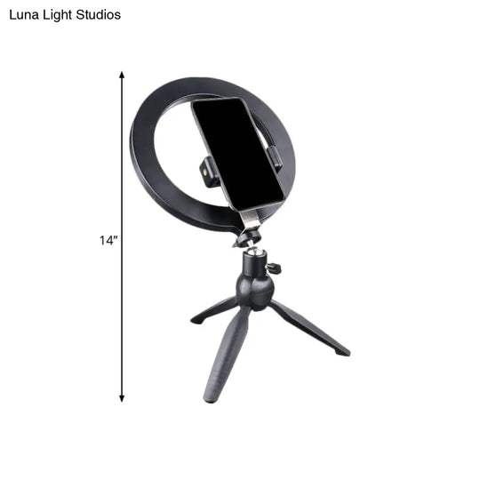 Minimalist Black Tripod Phone Holder With Led Vanity Light And Fill-In Flash Lighting +