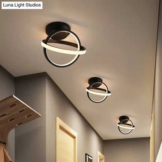 Minimalist Black/White Led Ceiling Flush Mount Lamp - Crossed Circle Metallic Design In Warm/White