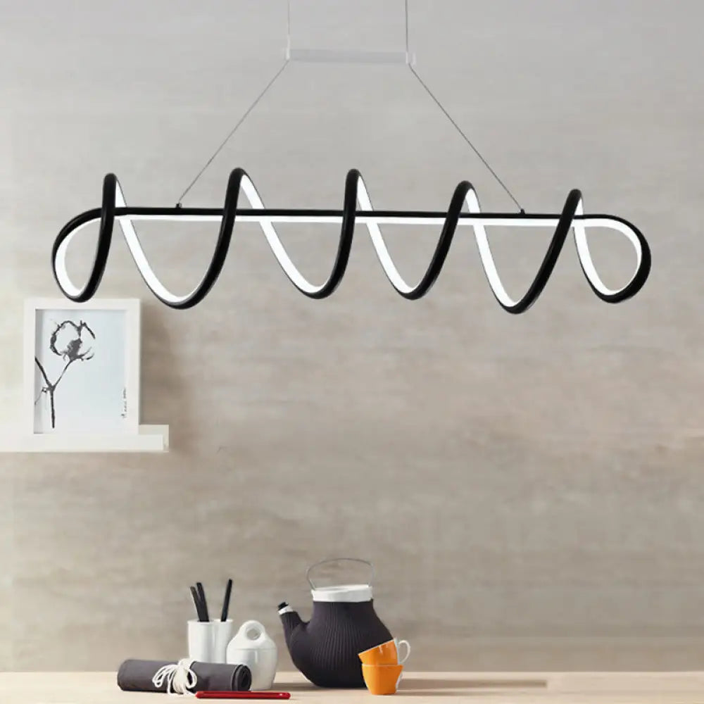 Minimalist Black/White Led Ceiling Light For Dining Room: Twisted Metallic Island Lighting Black