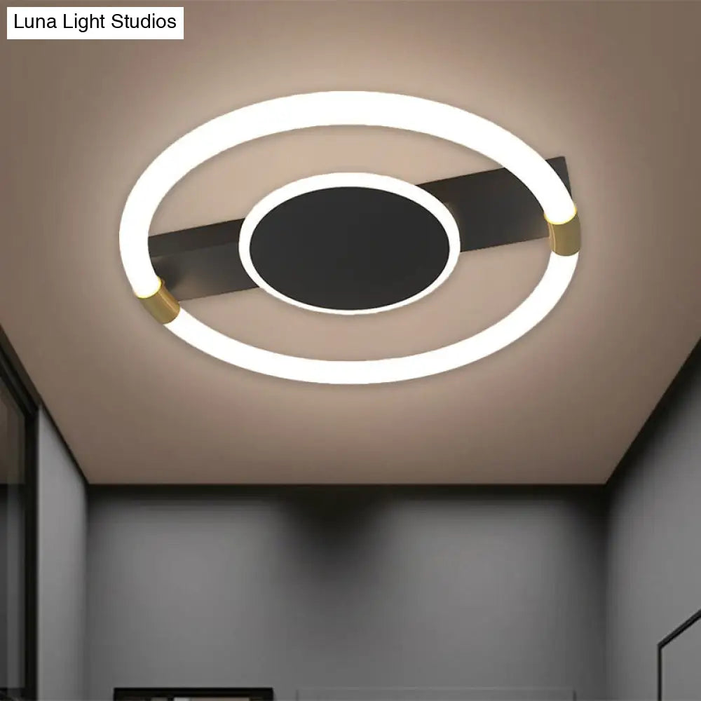 Minimalist Black/White Led Flush Mount Ceiling Light Fixture - Metal Round Design With Rectangle