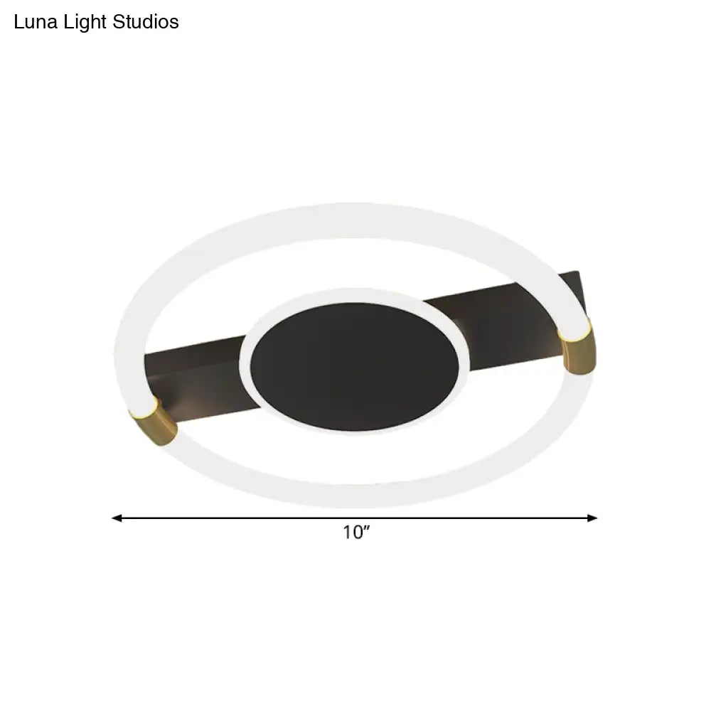 Minimalist Black/White Led Flush Mount Ceiling Light Fixture - Metal Round Design With Rectangle