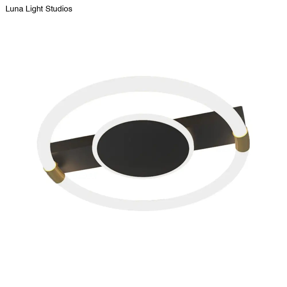 Minimalist Black/White Led Flush Mount Ceiling Light Fixture - Metal Round Design With Rectangle