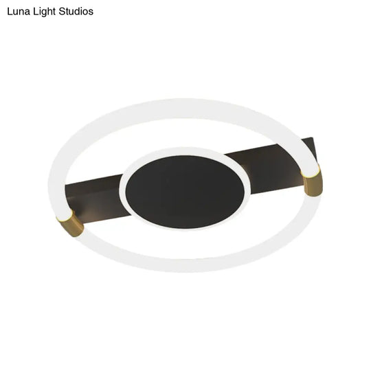 Minimalist Black/White Led Flush Mount Ceiling Light Fixture - Metal Round Design With Rectangle