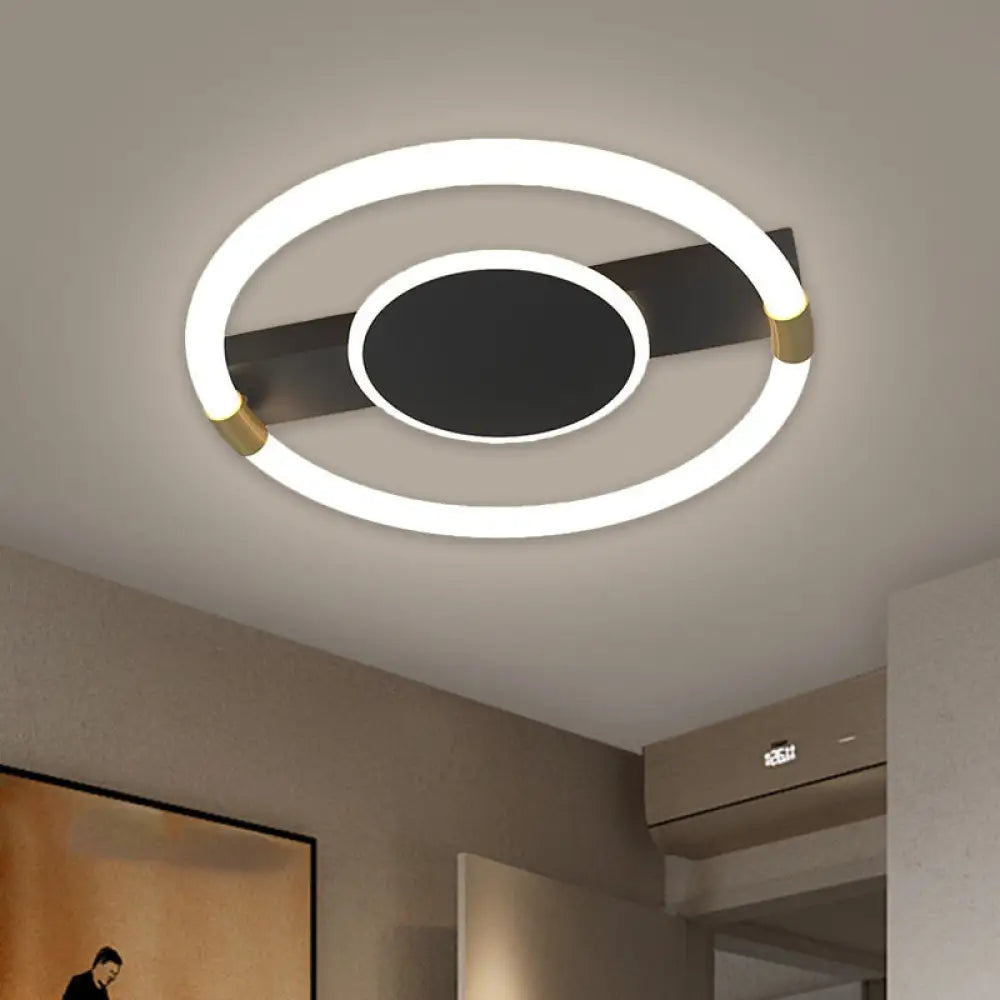 Minimalist Black/White Led Flush Mount Ceiling Light Fixture - Metal Round Design With Rectangle