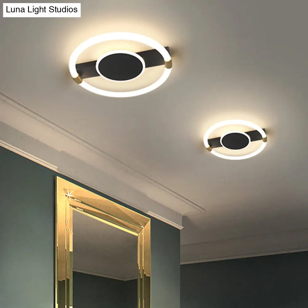 Minimalist Black/White Led Flush Mount Ceiling Light Fixture - Metal Round Design With Rectangle