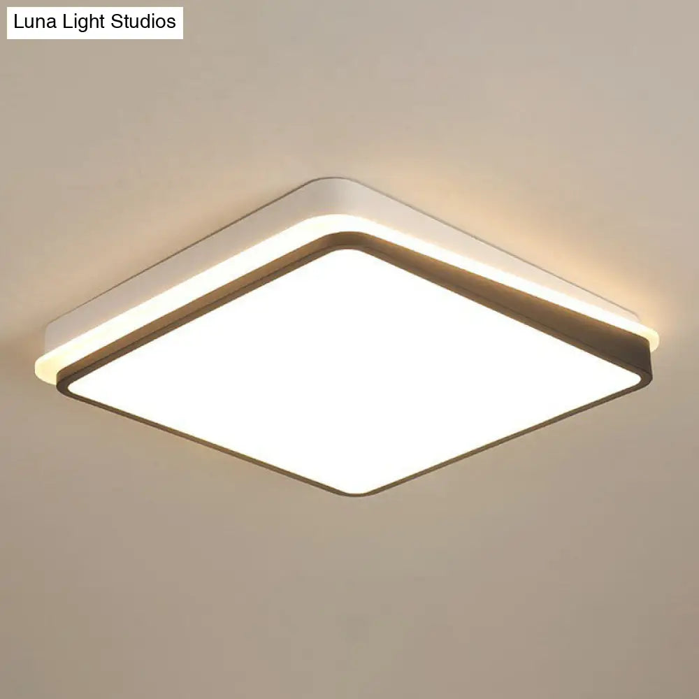 Minimalist Black & White Led Metal Flush Mount Light Fixture Black-White / Warm Square