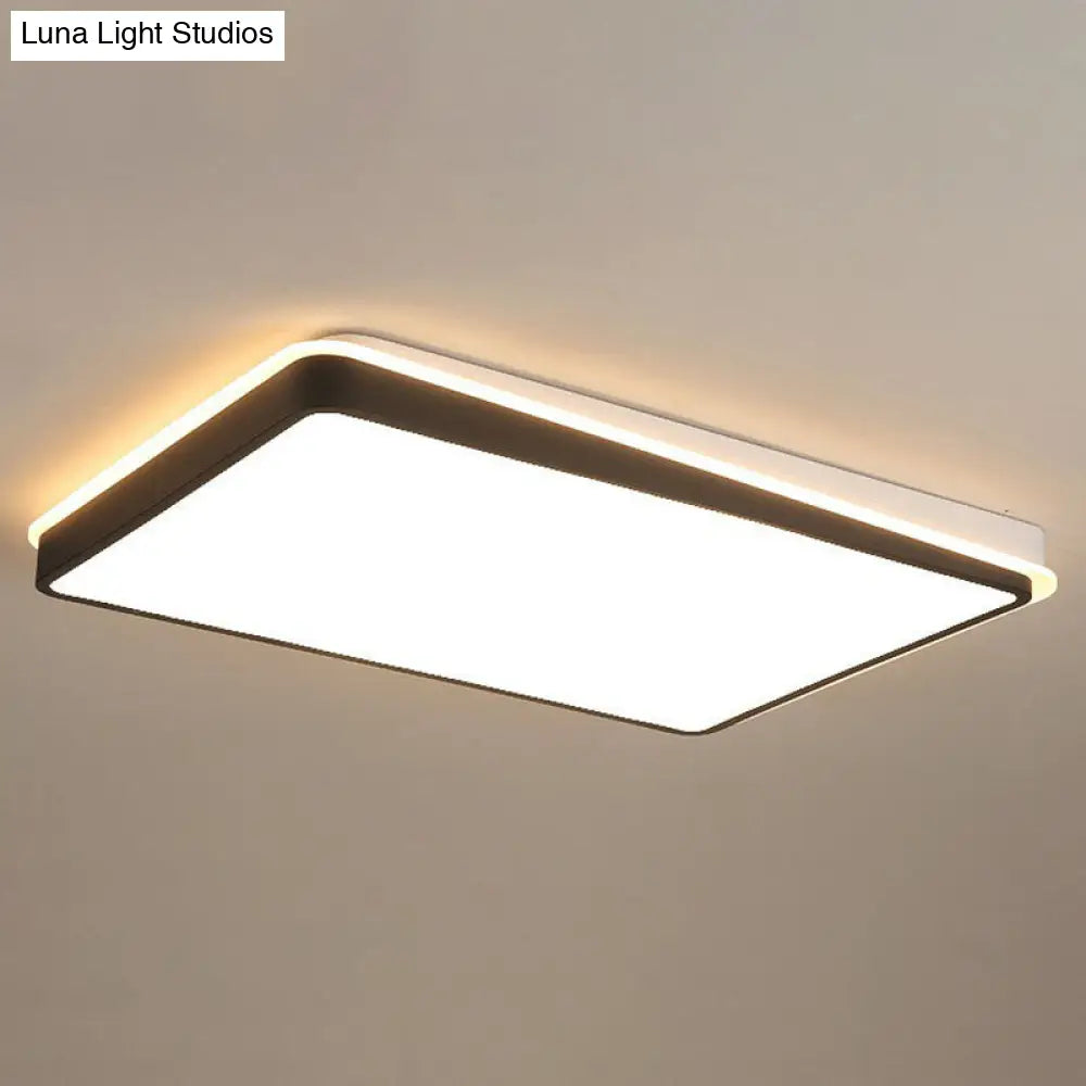 Minimalist Black & White Led Metal Flush Mount Light Fixture Black-White / Warm Rectangle