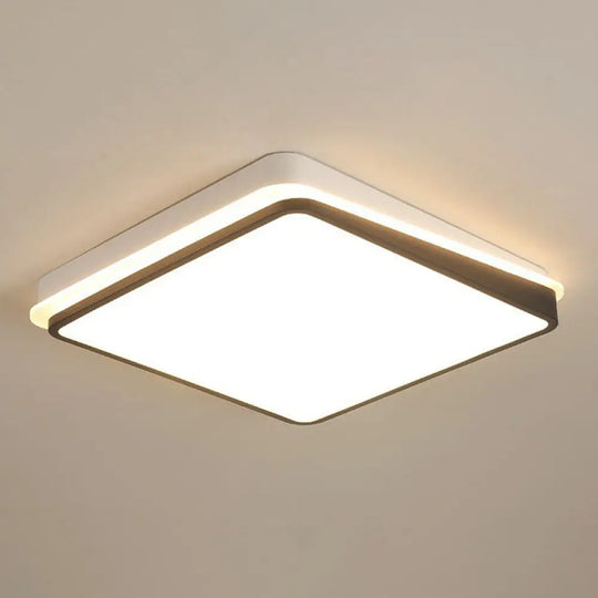 Minimalist Black & White Led Metal Flush Mount Light Fixture Black - White / Warm Square