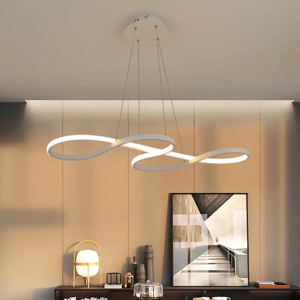 Minimalist Black/White Led Pendant Lamp - Meandering Aluminum Chandelier 24.5/31.5 Inches Wide White