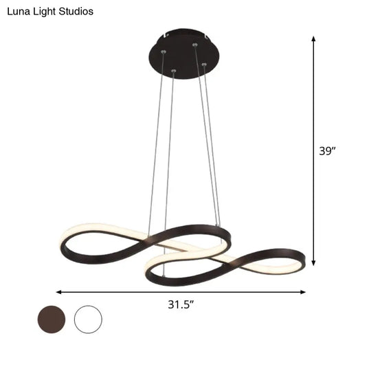 Minimalist Black/White Led Pendant Lamp - Meandering Aluminum Chandelier 24.5/31.5 Inches Wide