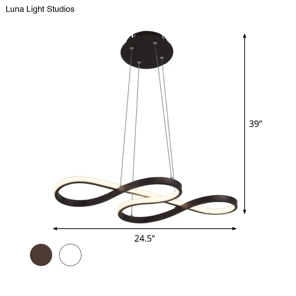 Minimalist Black/White Led Pendant Lamp - Meandering Aluminum Chandelier 24.5/31.5 Inches Wide