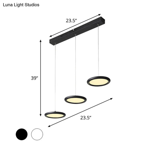 Minimalist Black/White Multi-Light Pendant With 3 Acrylic Disc Lights - Warm/White Light Ideal For